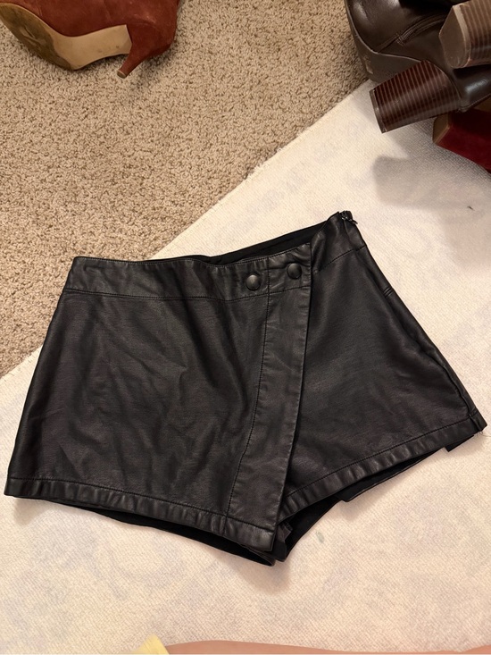 Free People Pants - Free People Black Faux Leather Wrap Skort Shorts